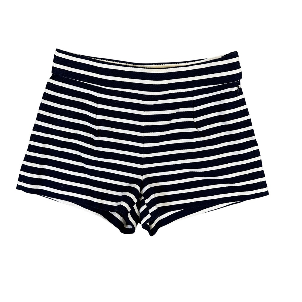 J.Crew Womens Navy White Striped High Waisted Cotton Shorts Size 0 Side Zip